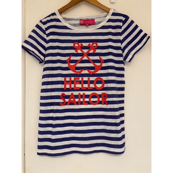 MACBETH COLLECTION by Margaret Josephs Hello Sailor Blue Striped Crewneck Tee M - Picture 1 of 5